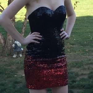 Red and black sequin dress